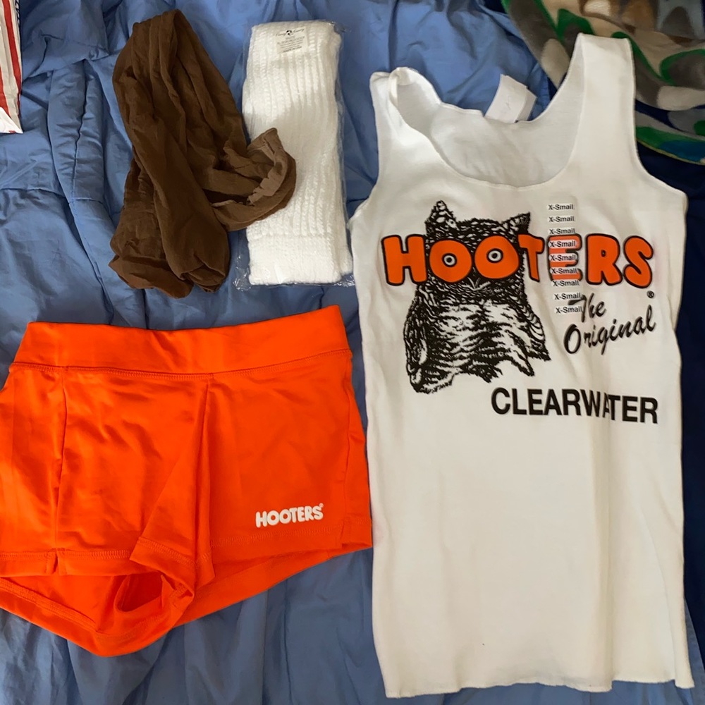Hooters Girl uniform Tank shorts hose XL socks XS